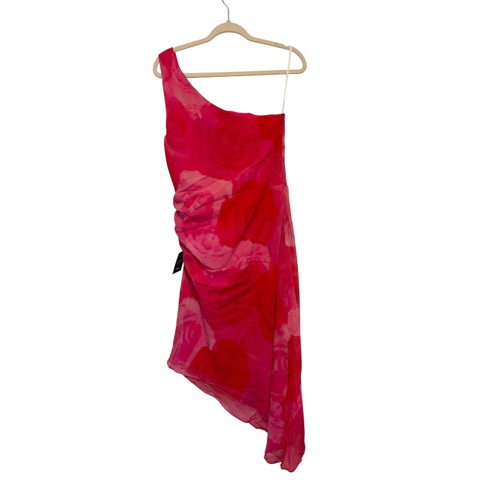 NWT Lulus Pretty Serene Pink Floral One-Shoulder Asymmetrical Midi Dress Sz M - Picture 5 of 8